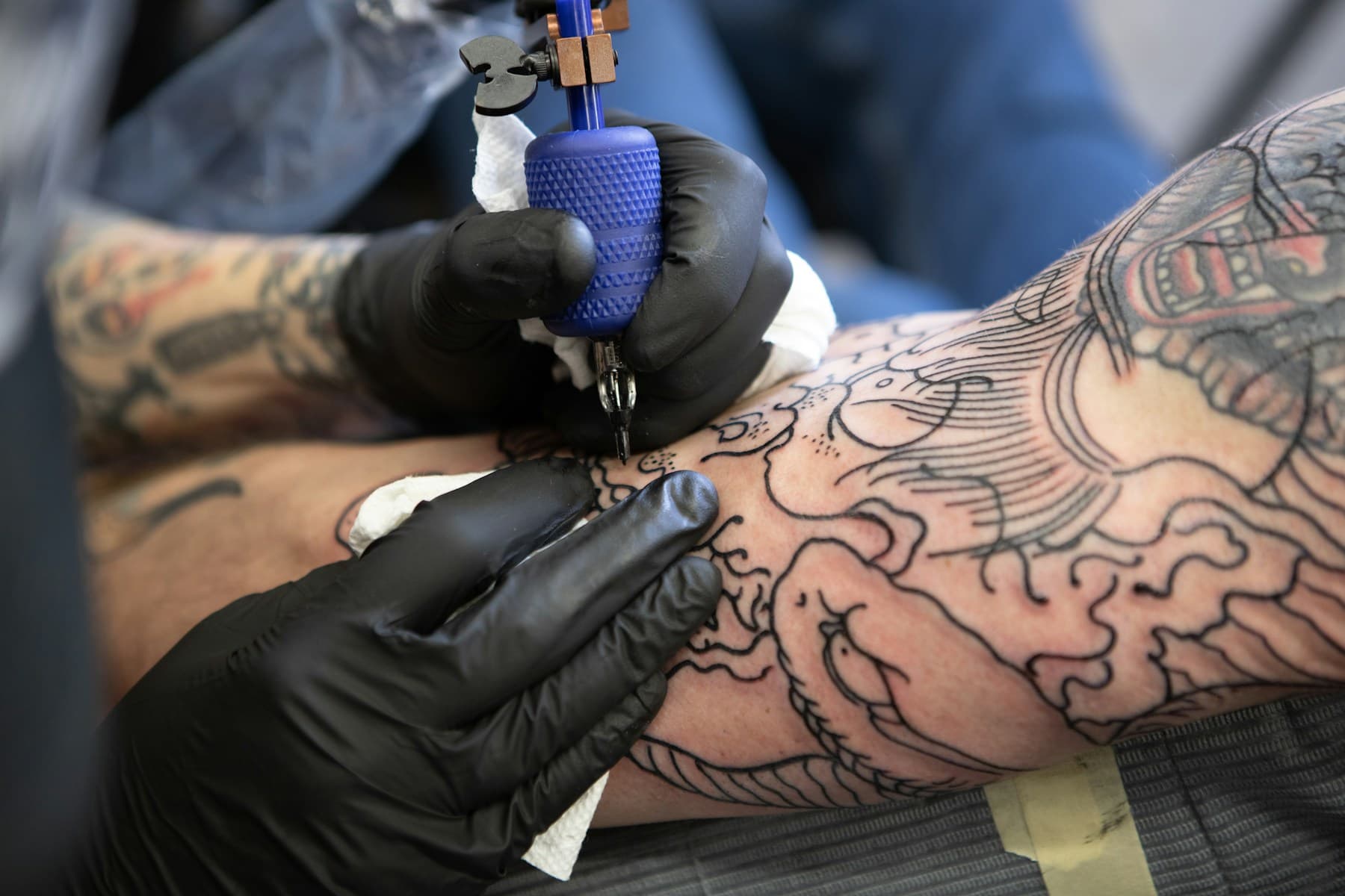 Detailed sleeve tattoo close up